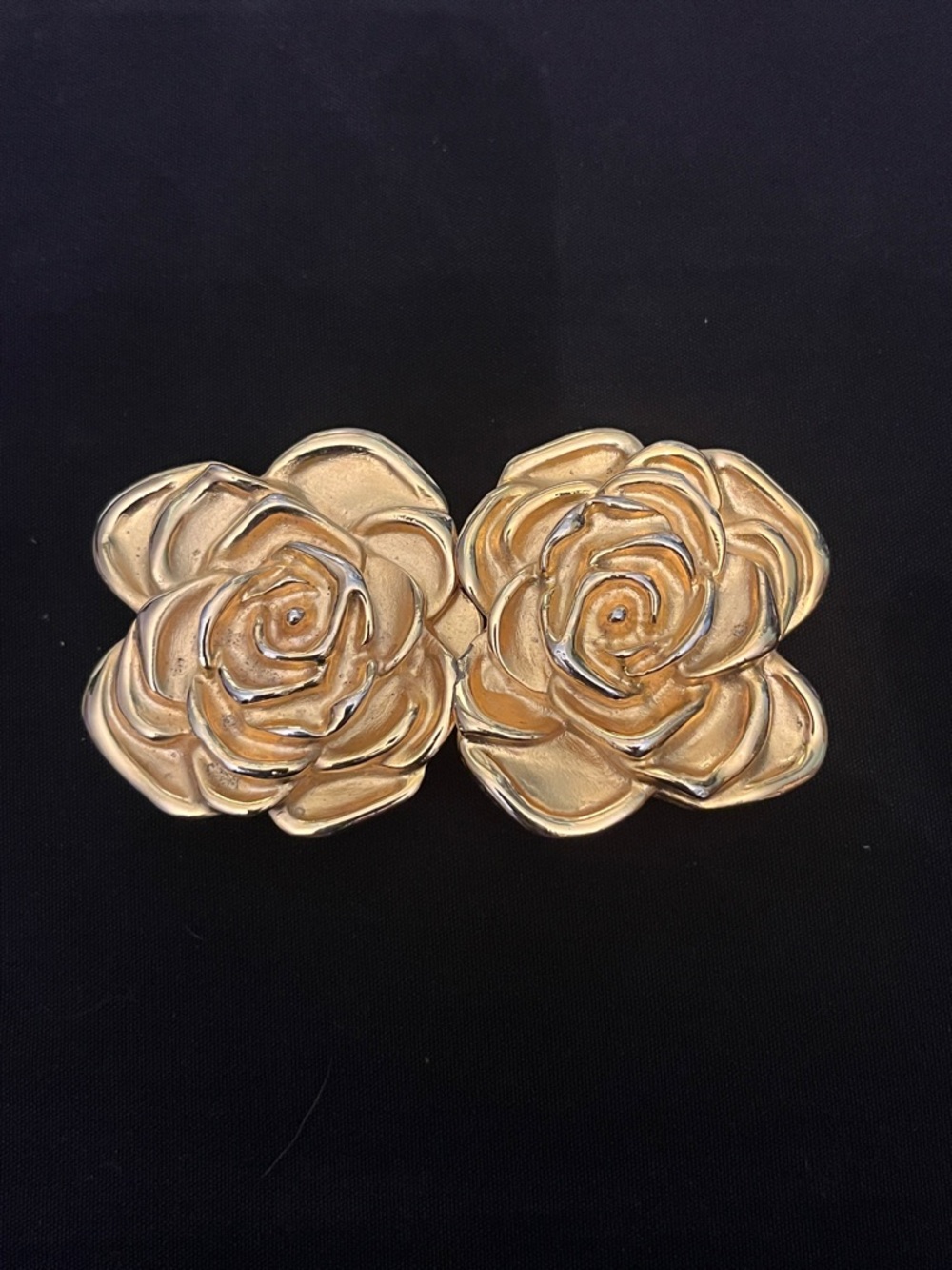 1980's Paquette Belt Buckle Gold Tone Large Roses Floral Flowers True Vintage